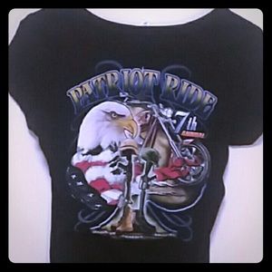 M girly patriot ride motorcycle 2 sided t-shirt